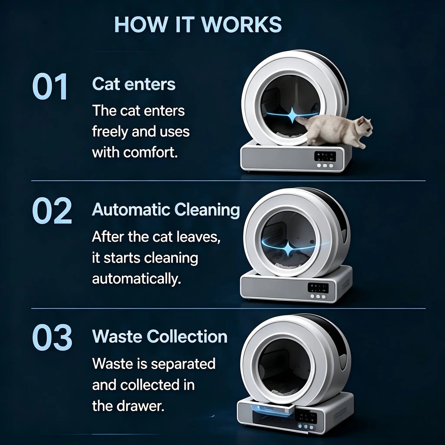 【Independence Day 】Pawtech Smart Low-Noise Auto-Cleaning Cat Litter Box (60L) - 2.4G Wifi App-Controlled, Equipped with Smart Sensors, Safety Protection, Easy Maintenance #Catlitterbox#Smartlitterbox#Petessentials#Catlovers