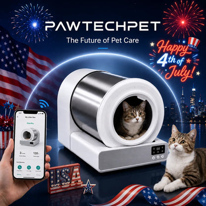 【Independence Day 】Pawtech Smart Low-Noise Auto-Cleaning Cat Litter Box (60L) - 2.4G Wifi App-Controlled, Equipped with Smart Sensors, Safety Protection, Easy Maintenance #Catlitterbox#Smartlitterbox#Petessentials#Catlovers