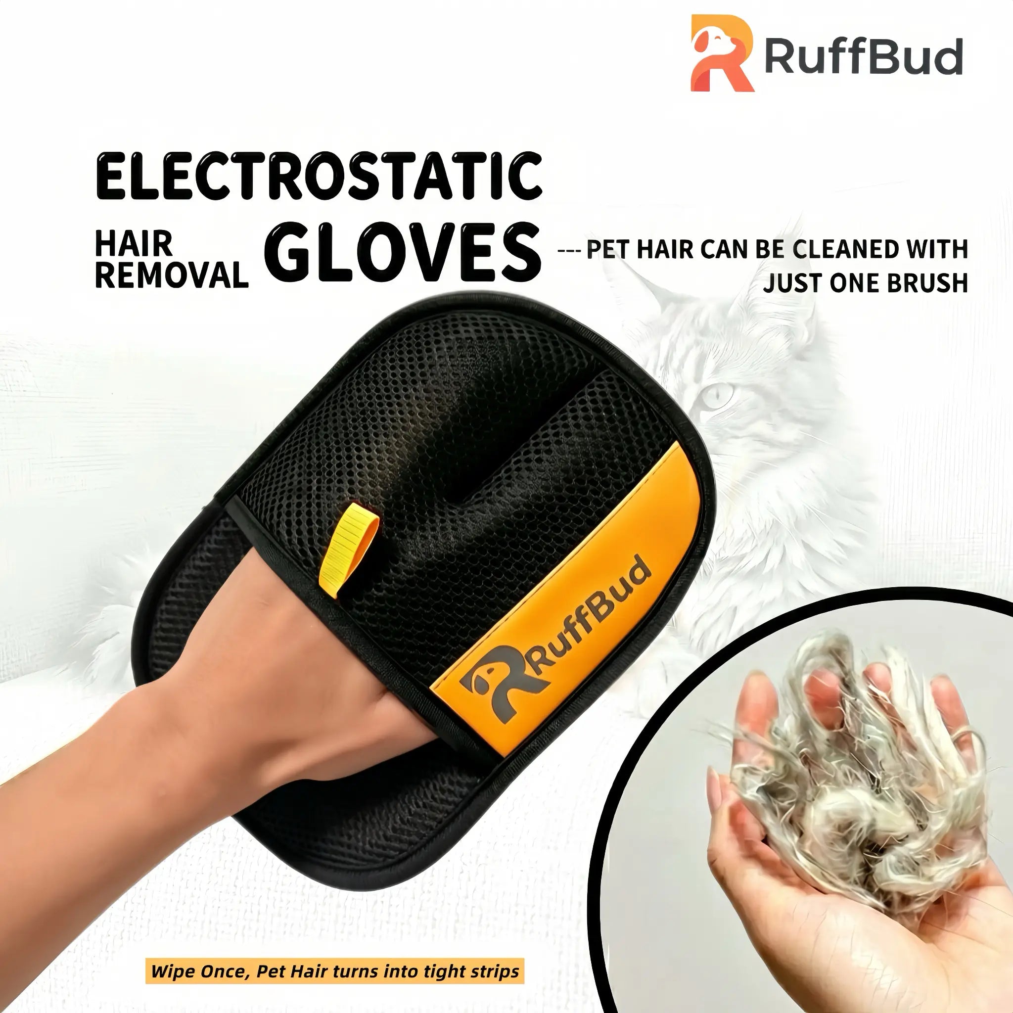 Ruffbud Reusable Pet Hair Removal Gloves, Dog & Cat Grooming Mitts for Fabric Cleaning, Daily Household Use