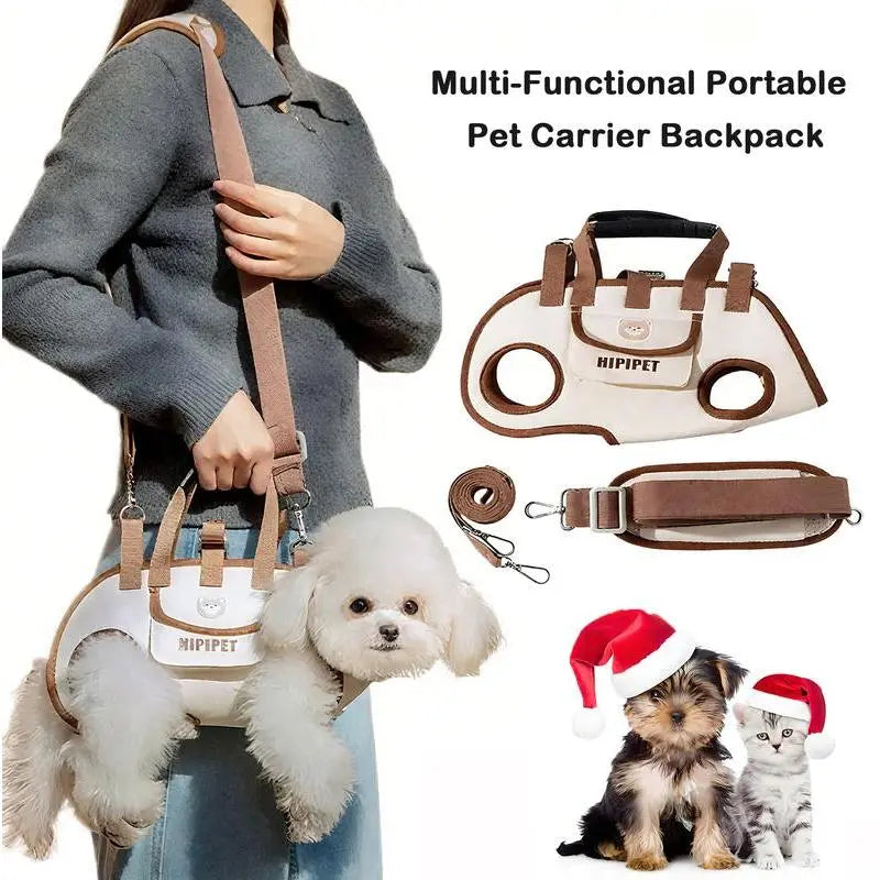 [Hipipet] Dog Backpack Leash Outdoor Portable Breathable – Multi-Function Hands-Free Carrier, Side-Crossbody & Towing Air Mesh Design for Pets, Cozyvibes